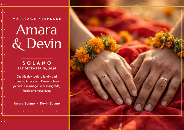 Solano marigold vow keepsake template