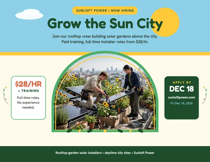 Sunloft rooftop solar crew hiring flyer template