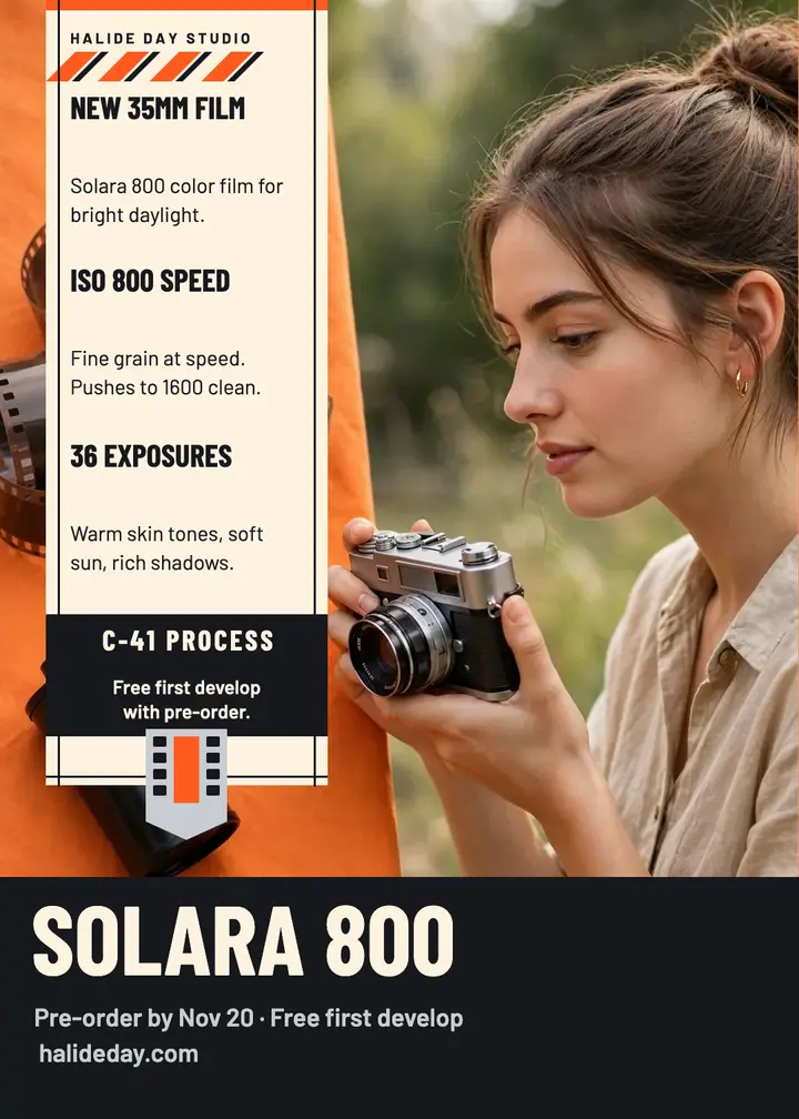 Solara 800 film stock launch invite template