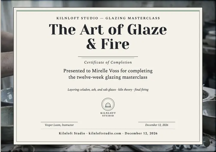 Kilnloft glazing masterclass certificate template