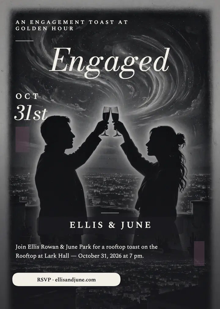 Ellis and June rooftop engagement toast invite template