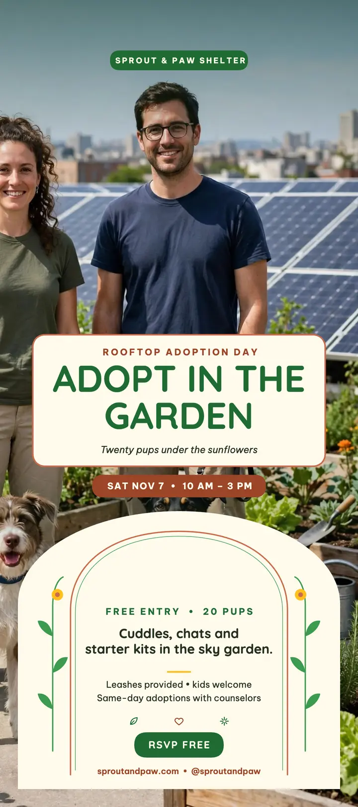 Sprout and Paw rooftop adoption rack card template