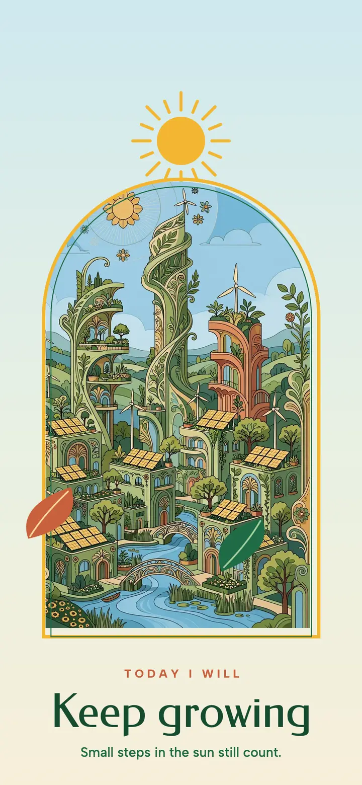 Affirmation phone wallpaper, solarpunk green city template