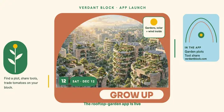 Verdant Block rooftop app launch post template