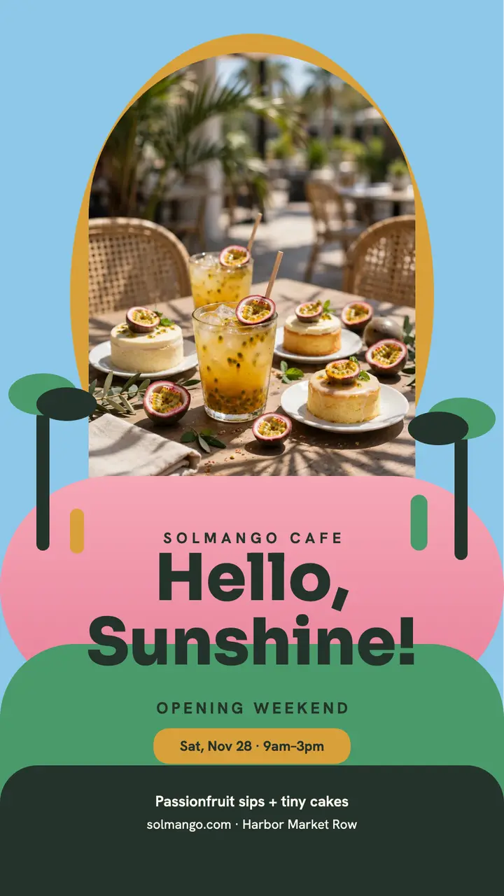 Solmango Cafe opening weekend story: cafe opening story template
