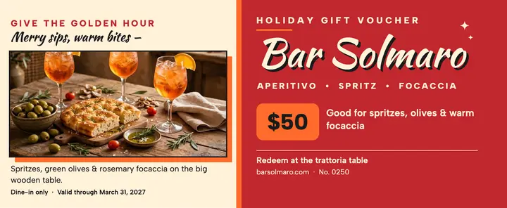 Bar Solmaro holiday aperitivo gift voucher template