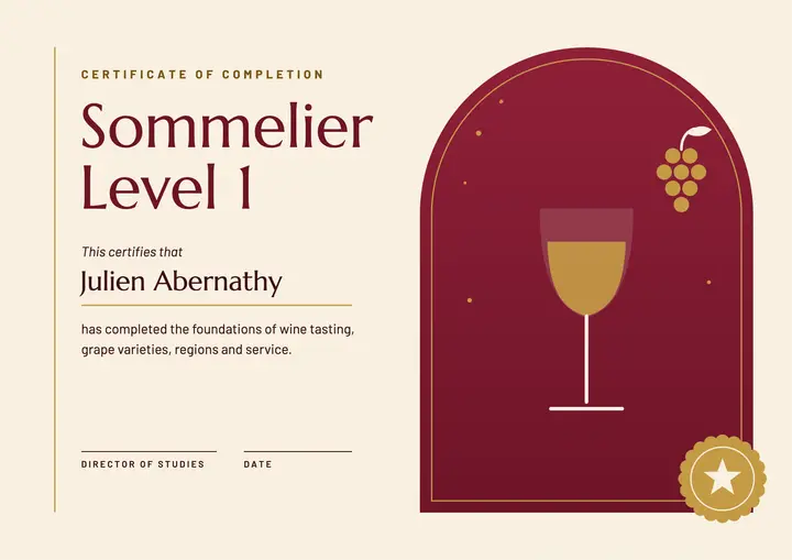 Sommelier Level 1 certificate template