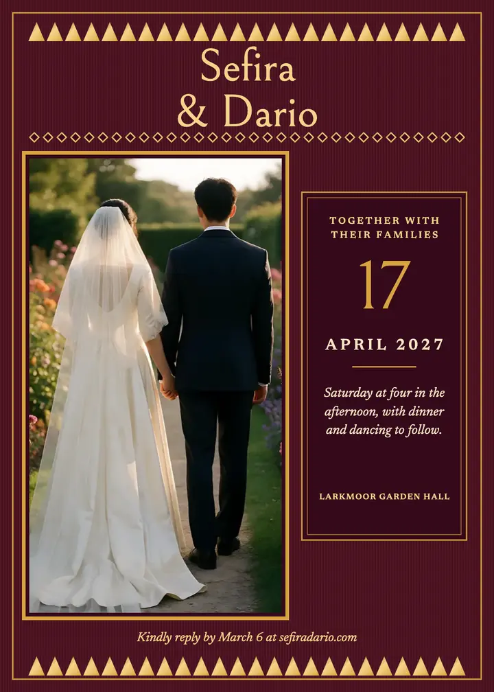 Sefira and Dario gold-thread wedding invitation: wedding invitation template