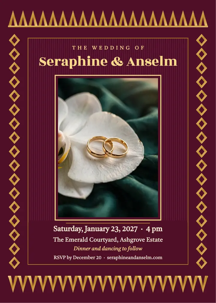 Gold thread weave wedding invitation: wedding invitation template