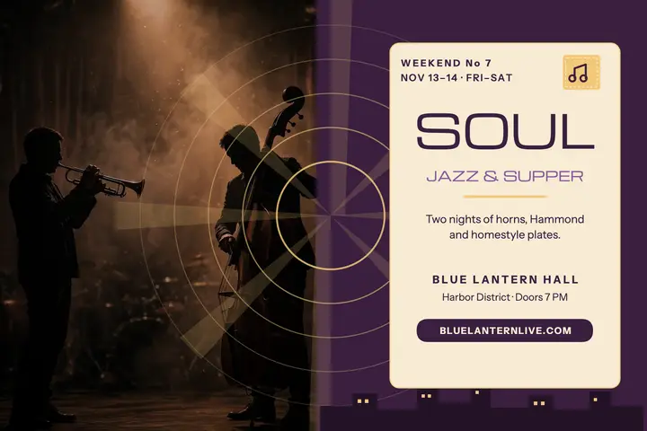 Blue Lantern soul jazz weekend postcard template