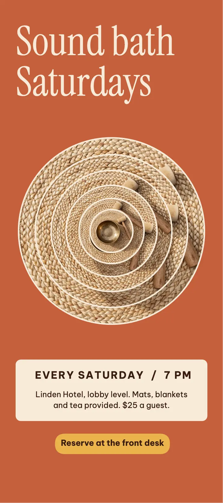 Sound bath Saturdays rack card: sound bath rack card template