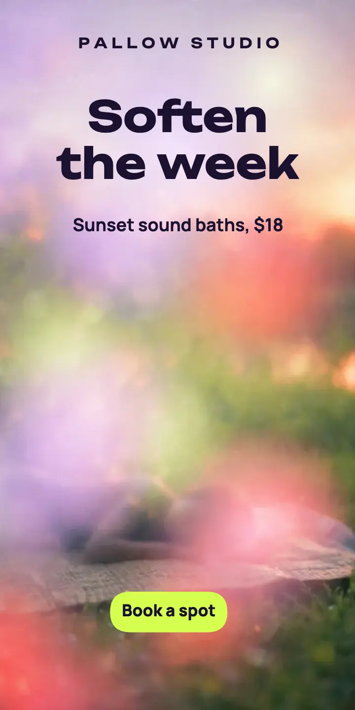 Pallow Studio sunset sound bath half-page ad: sound bath ad template