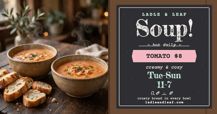 Ladle and Leaf soup chalkboard menu template