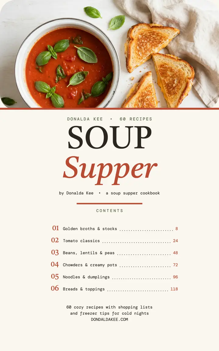 Soup supper cookbook index cover: soup cookbook cover template