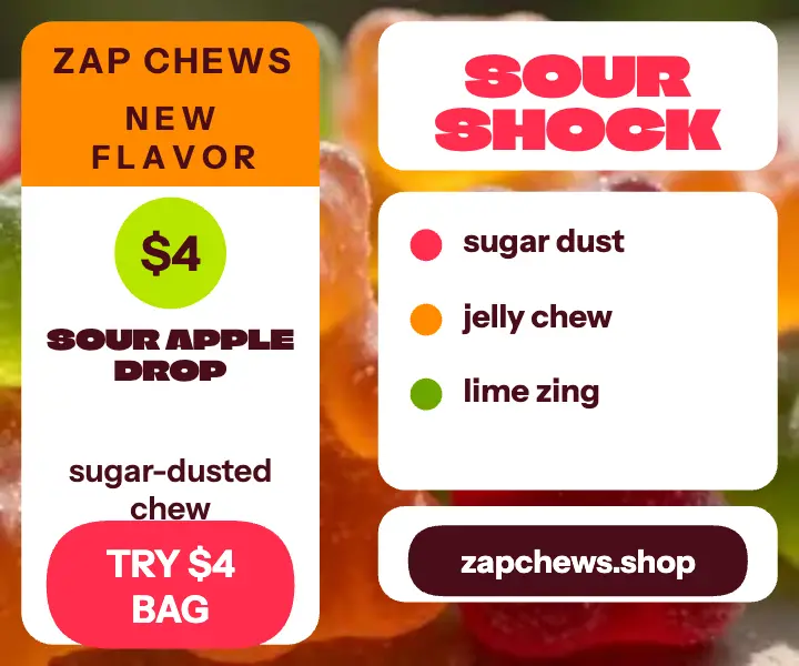 Zap Chews sour apple drop ad template