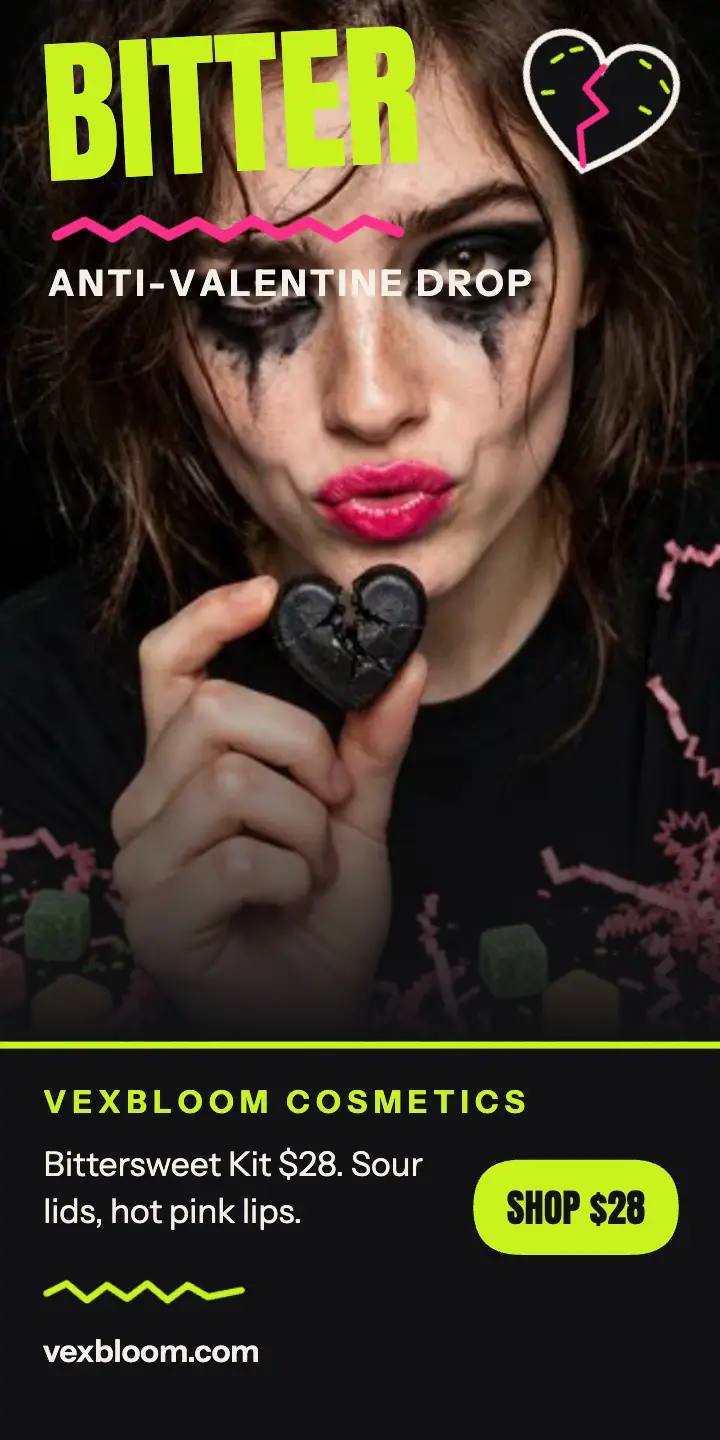 Vexbloom sour hearts makeup drop ad template