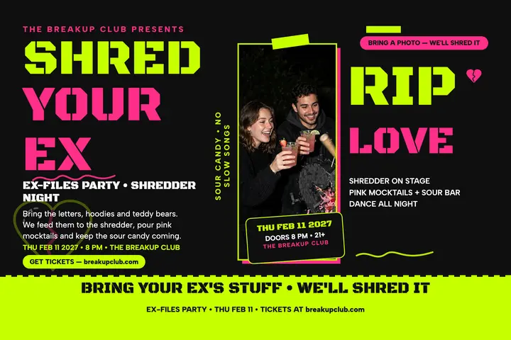 Ex-Files shredder party postcard template