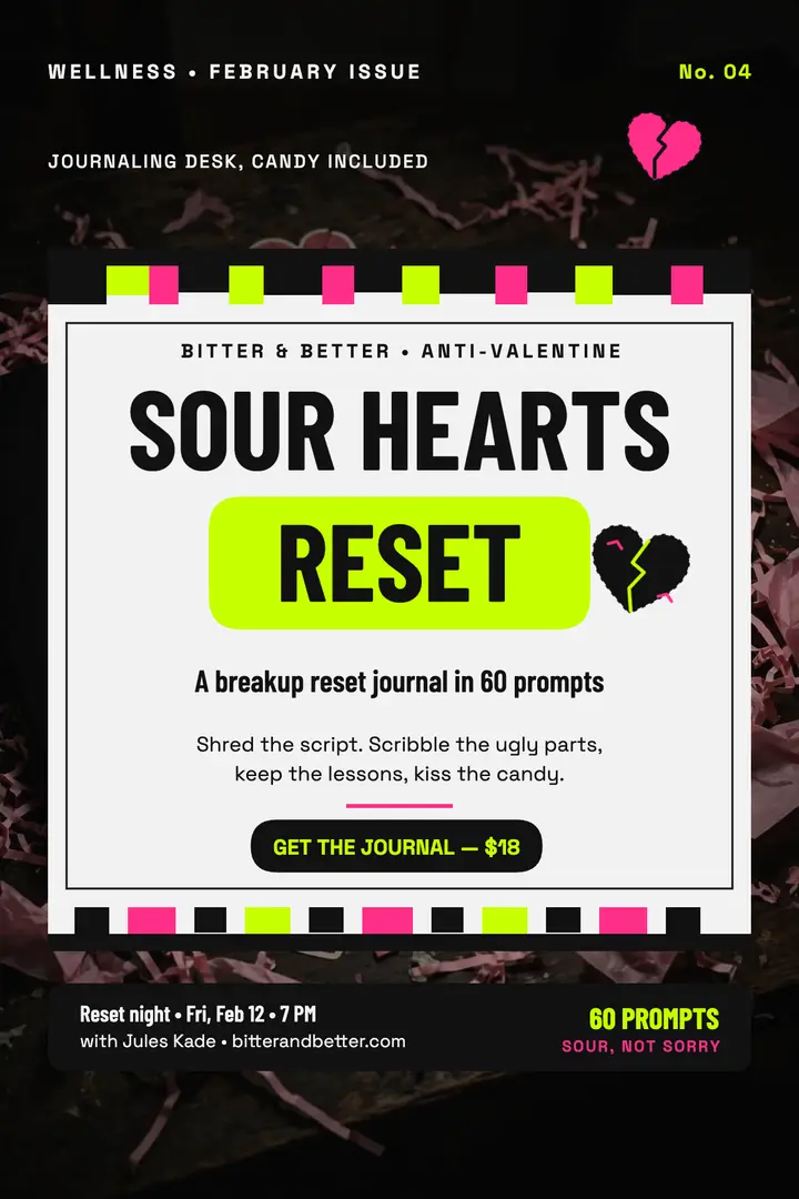 Sour Hearts breakup reset journal poster: breakup reset journal poster template