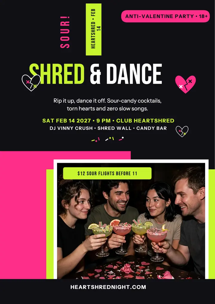 Heartshred anti-Valentine party flyer template