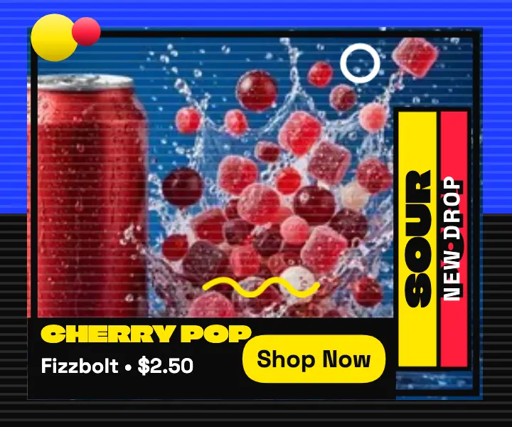 Fizzbolt Sour Cherry Pop rectangle ad template