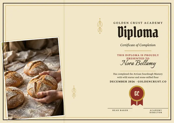 Golden Crust sourdough academy diploma template