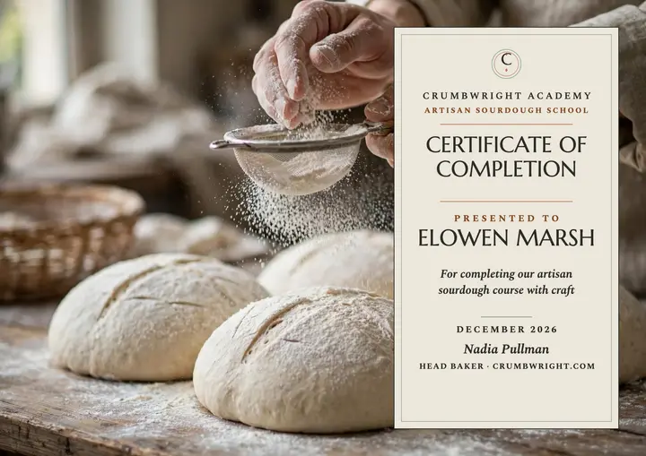 Crumbwright sourdough completion certificate template
