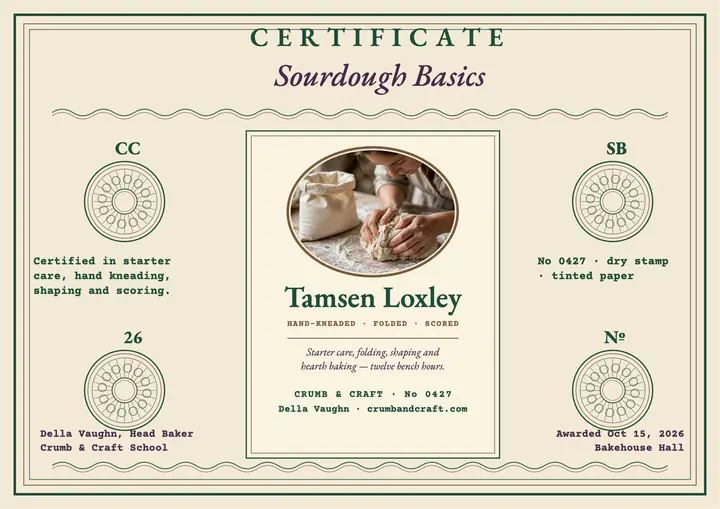 Crumb and Craft sourdough certificate template