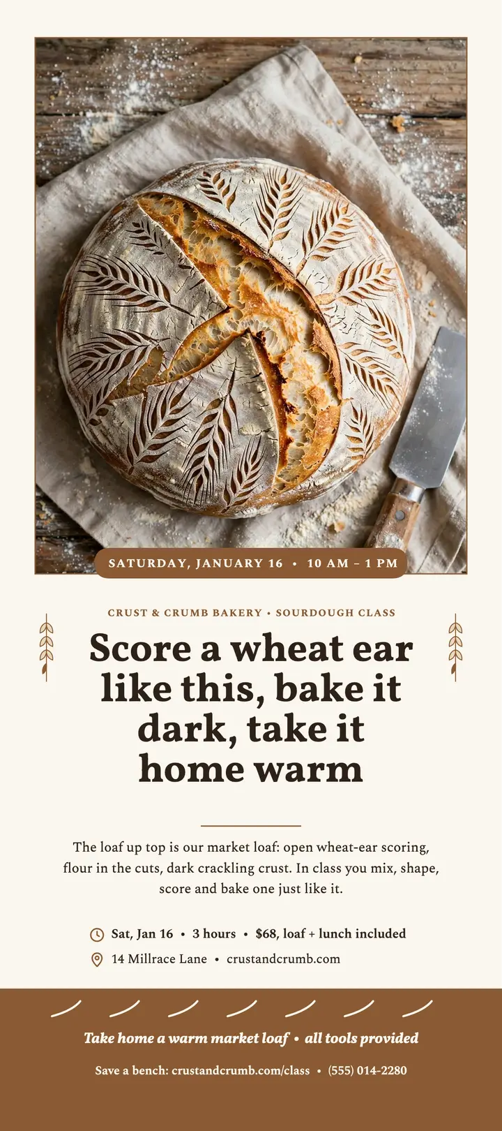 Crust and Crumb sourdough class rack card template