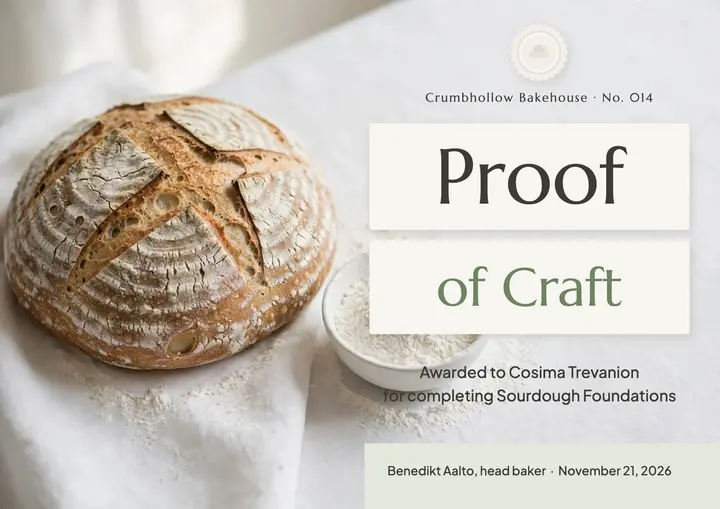 Proof of Craft sourdough certificate, Cloud Dancer emboss template