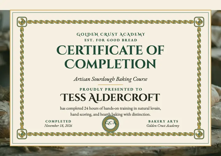 Sourdough course certificate with knot frame template