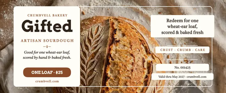 Crumbvell sourdough loaf gift voucher template