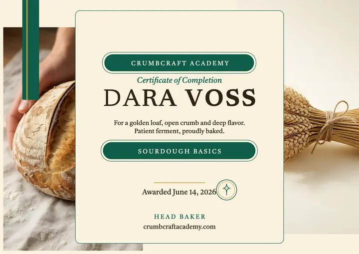 Crumbcraft sourdough completion certificate template