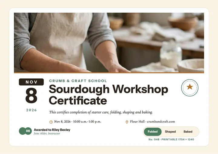 Crumb and Craft sourdough certificate template
