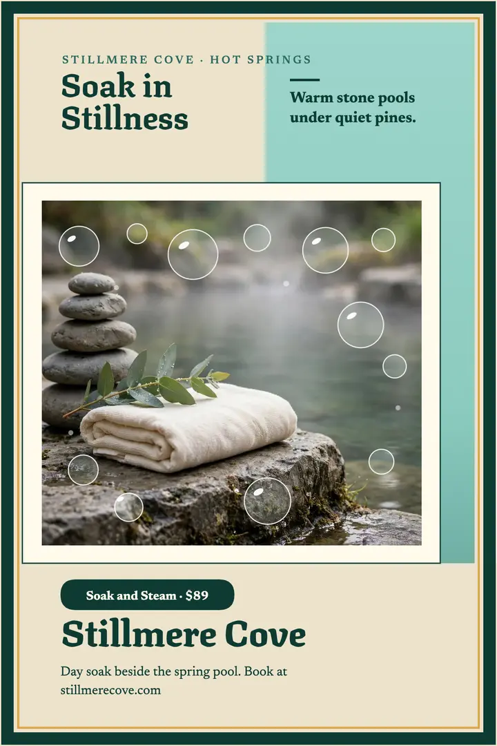 Stillmere Cove hot springs poster template