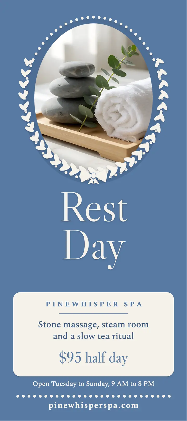 Pinewhisper Spa rack card template