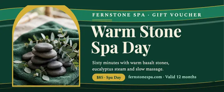 Fernstone warm stone spa voucher template