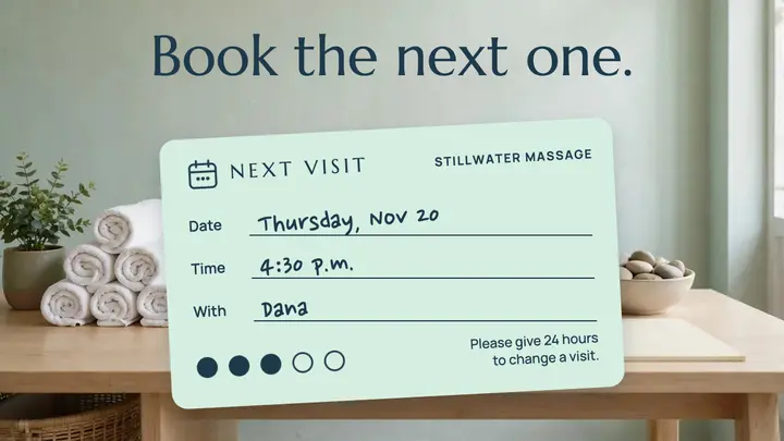 Stillwater massage appointment card template
