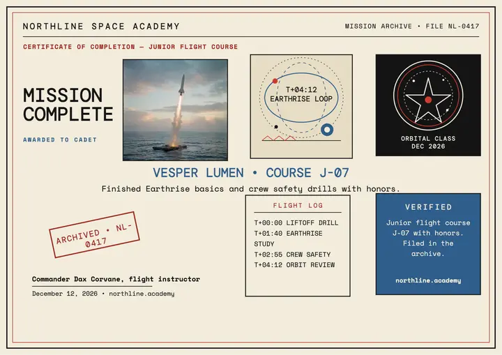 Northline mission complete certificate template