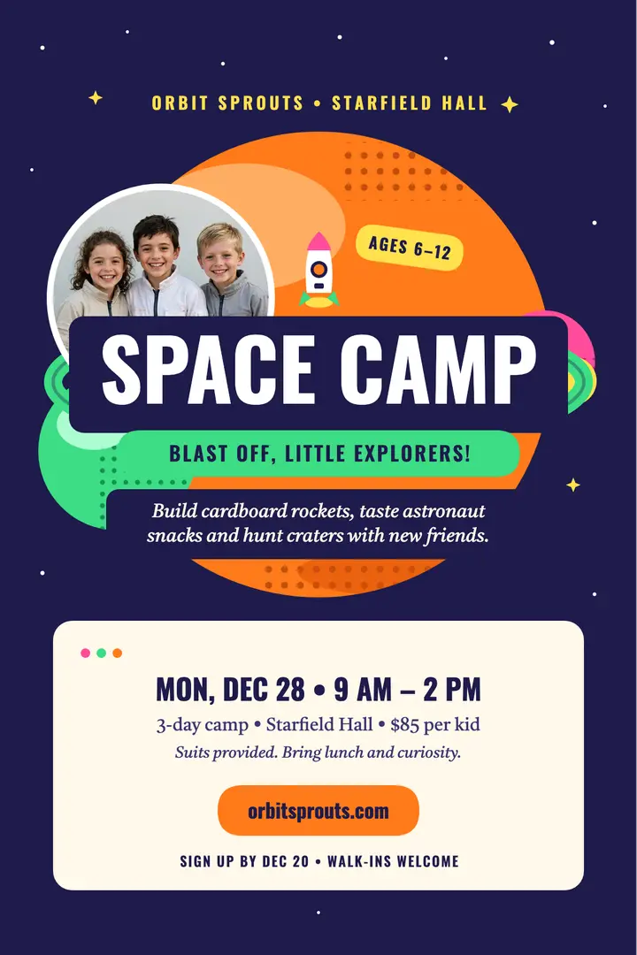 Orbit Sprouts space camp poster template