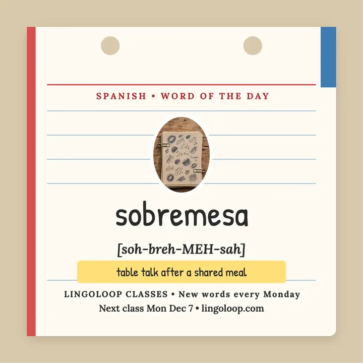 Sobremesa Spanish flash card study post template