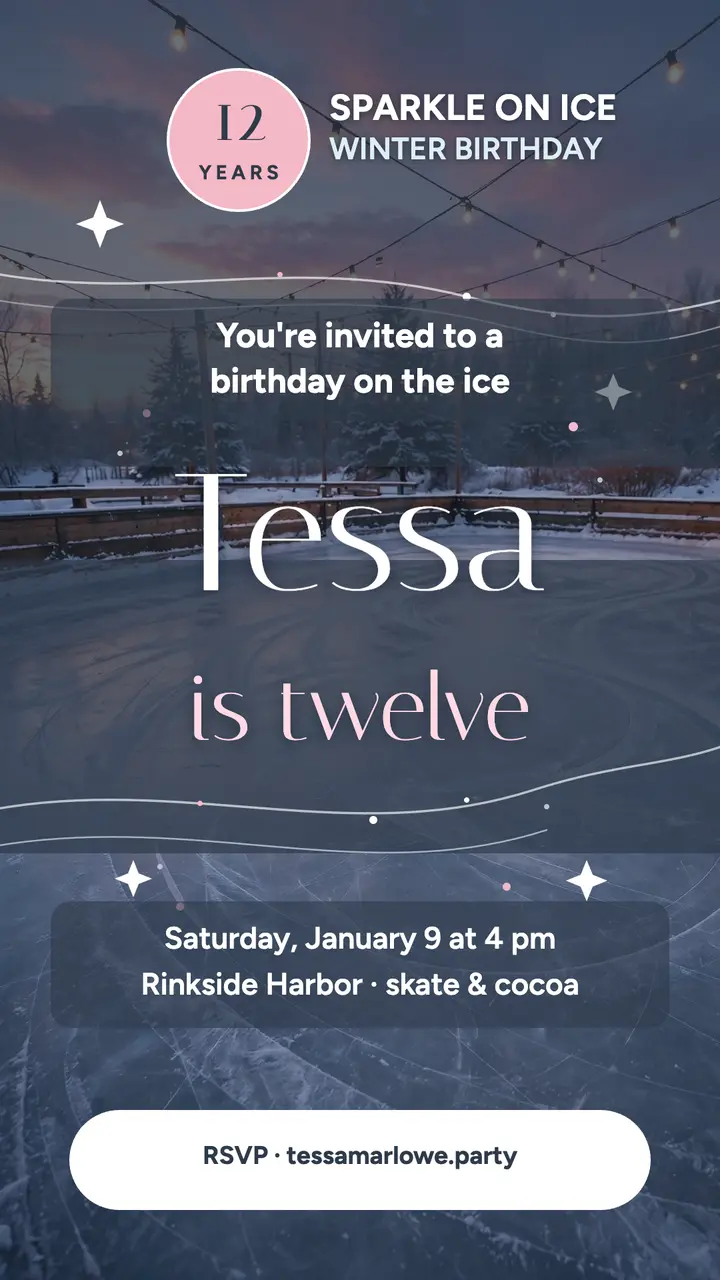 Tessa sparkle ice rink birthday story template
