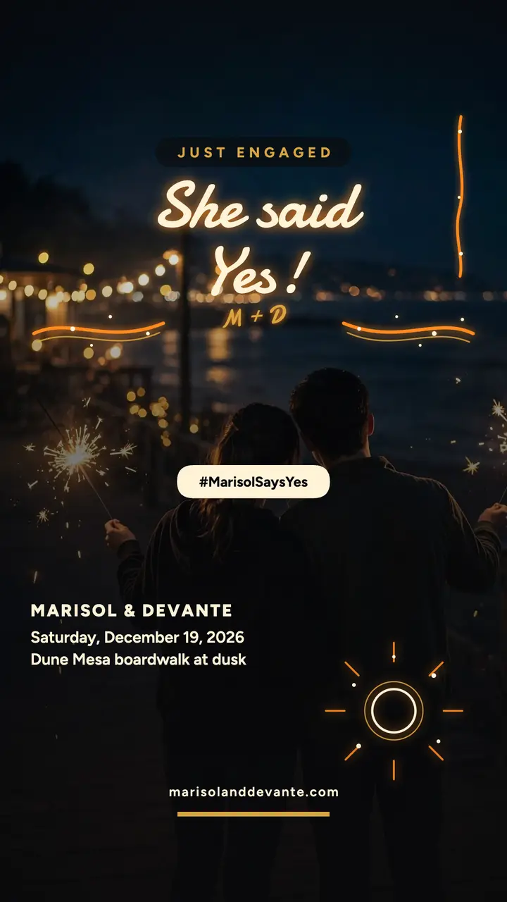 Sparkler engagement story, Marisol and Devante template