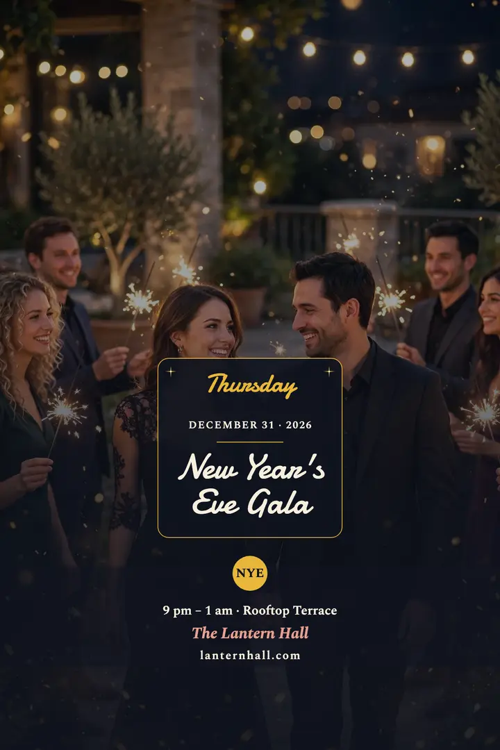Lantern Hall New Year's Eve sparkler gala poster template