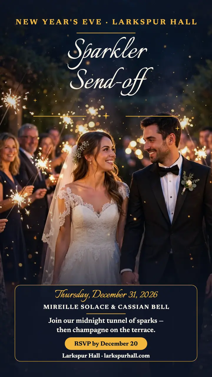 Sparkler send-off New Year's Eve story, Larkspur Hall: new year's eve sparkler send-off story template