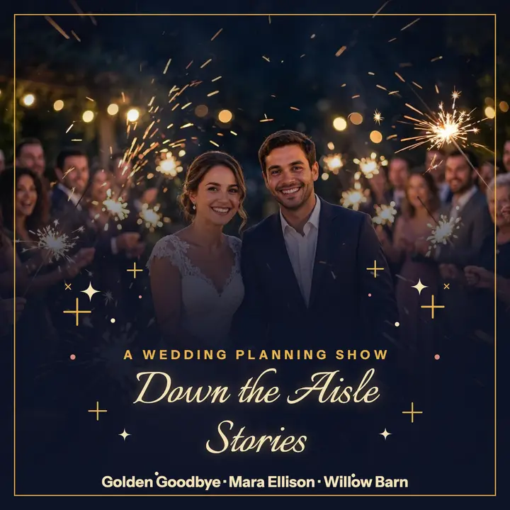 Down the Aisle sparkler exit podcast: wedding podcast cover template