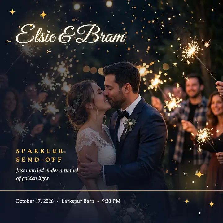 Elsie and Bram sparkler send-off post template