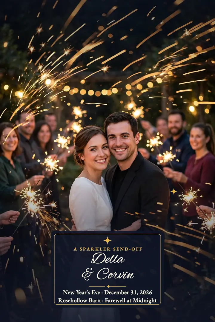 Della and Corvin sparkler send-off poster: sparkler send-off poster template