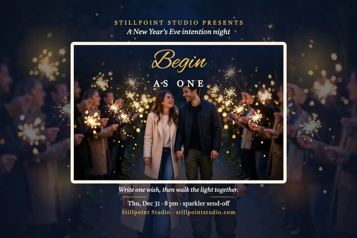 Stillpoint intention night postcard, sparkler send-off: new year intention postcard template