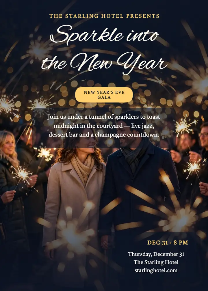 Starling sparkler New Year invitation template