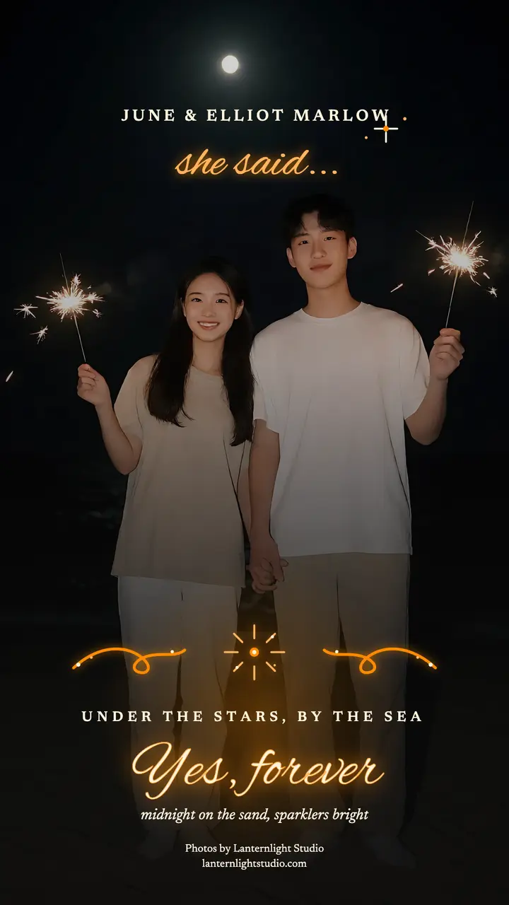 Sparkler proposal story, June and Elliot: proposal story template